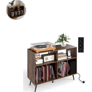 Platenspelermeubel - LP-kast - Platenspelerkast - Draaitafelstandaard - Platenspelerstandaard - Vintage Displayplank - Rustiek bruin