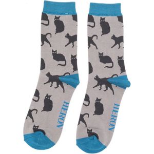 Mr Heron - Bamboe sokken heren katten cute cats - grey