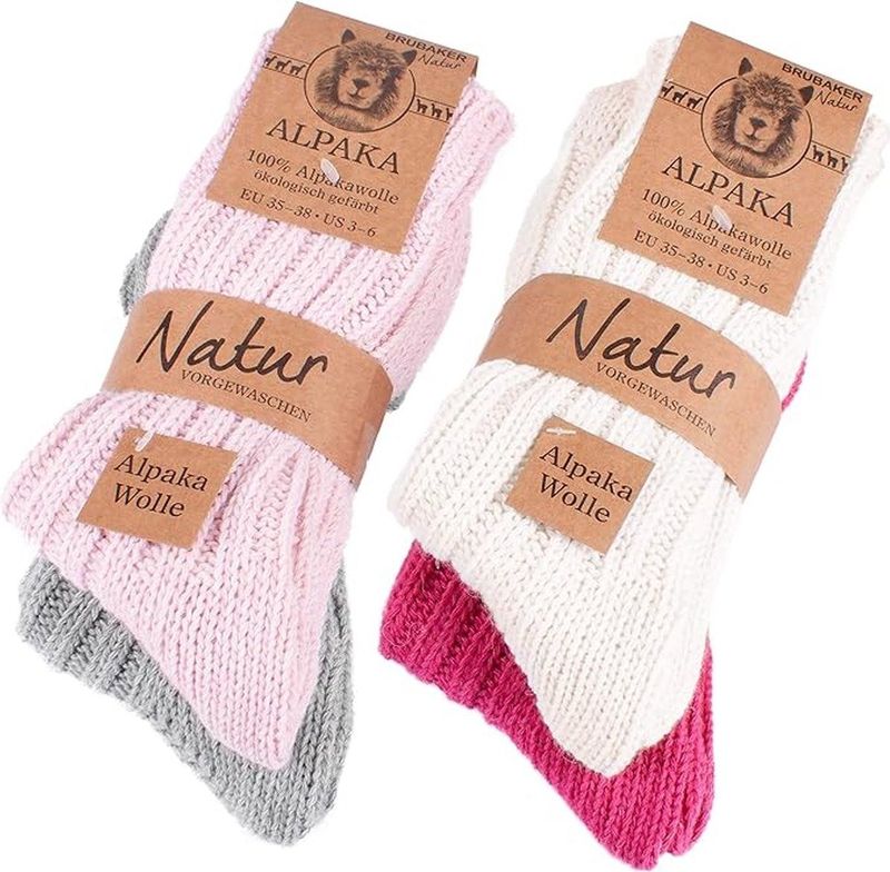 BRUBAKER - Alpaca Sokken - Roze Beige Grijs - Winter Sokken Set - 4 Paar