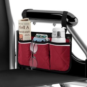 Rolstoeltas met 3 vakken en reflecterende armleuningtas voor rolstoelen en kinderwagens - Rood.