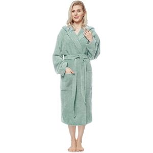 Ibenzoa® Stijlvolle en Comfortabele Badjas voor Dames met Capuchon, Verkrijgbaar in Twee Lengtes, 100% Katoen