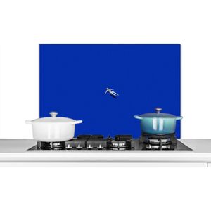 Spatscherm Keuken - Kookplaat Achterwand - Spatwand Fornuis - 80x55 cm - Vintage - Blauw - Vrouw - Aluminium - Wanddecoratie - Muurbeschermer - Hittebestendig