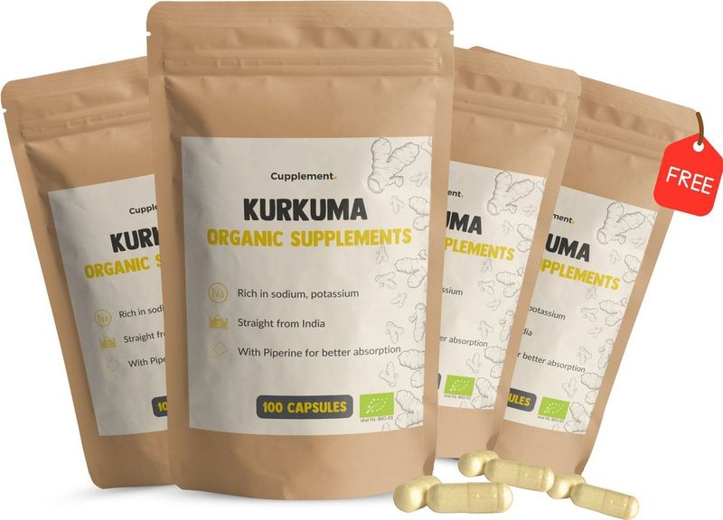 Cupplement 320 Kurkuma Capsules Met Zwarte Peper Piperine 600 MG Per Capsule Biologisch 3+1 gratis - Antioxidant - Curcumine - Supplement - Superfood - Geen Poeder, Extract, Latte, Thee of Tabletten - Curcuma - Turmeric
