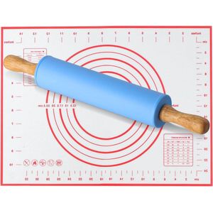 Deegroller met Houten Handvat en Bakmat - Non-Stick Bakrol voor Pizza Pasta Cake - 30x40cm Silicone Deegrollen met 305cm Rolling Pins