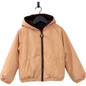 Ducksday - Omkeerbare Winterjas - Kinderen - Jongen - Meisje - Waterdicht - Sherpa fleece - Winddicht - Bomberjacket - Geel - Donkerbruin teddy - Unisex - maat 98/104 - valt eerder klein