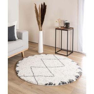 Rond hoogpolig vloerkleed berber Artisan - wit/grijs 200 cm rond