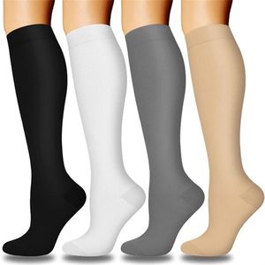 4-compressie sokken voor vrouwen - Sportcompressiekousen - Lange compressiekousen voor dames - vrouwen compressiekousen - Rekbare compressiekousen - voor hardlopen, atletische, reizen-Zwart/wit/grijs/huid*1-L/XL