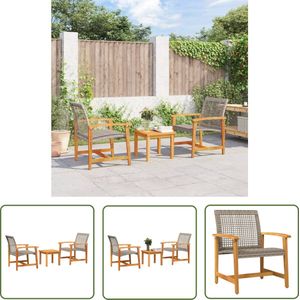 The Living Store Bistroset Tuinmeubelen - 43 x 43 x 36 cm Acaciahout Tafel - PE-Rattan Stoelen met Houten Armleuningen