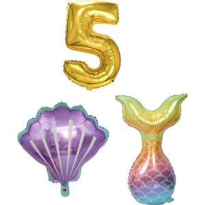 Zeemeermin - Feestversiering - Zeemeermin versiering - 5 jaar - Ballonnen - Cijferballonnen - Zeemeerminstraat - Schelp - Folieballon - Kleine Zeemeermin - Mermaid - Ballonnen - Verjaardag decoratie - Verjaardag versiering - Ballonnen goud