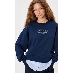 Sweatshirt - Ronde Kraag - Met Gebruik Van Twee Verschillende Stoffen - Lang - Raglan Mouw