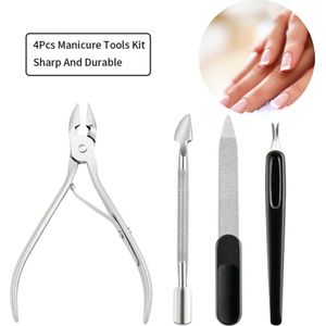 GUAPÀ® French Manicure & Pedicure Set - Uitgebreide 4-Delige RVS Nagel Verzorging Set - Reisset voor Nagelverzorging - Manicureset Pedicureset Nagel Verzorging Nagelriem Trimmer Bokkenpoot & Nagelriem schaartje