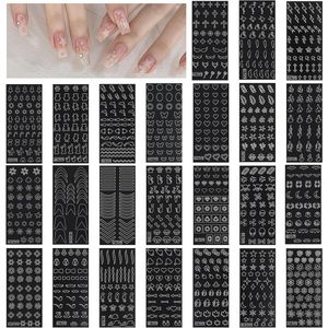 24 vellen nagelsjablonen voor nagelkunst - Vlinder bloem maan ster hart kruis Franse nagels stickers - DIY sjabloon tool