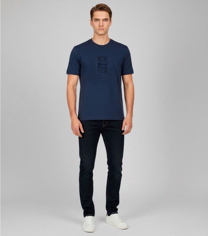 Guessvoor mannen. M5YI67KBW41 T-shirt met grote applicatie op de achterkant blauw (S), Casual, Polyester, Korte mouwen