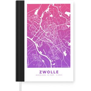 Notitieboek - Schrijfboek - Stadskaart - Zwolle - Paars - Nederland - Notitieboekje klein - A5 formaat - Schrijfblok - Plattegrond