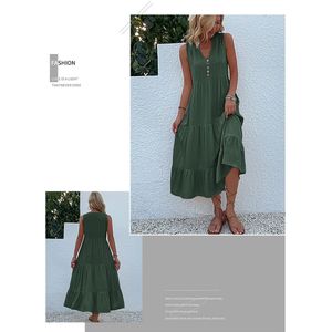 Zomerjurken Dames Lange jurk Mouwloos Lichtgewicht Casual T-shirt Strandjurk Boho Tankjurk Groente S