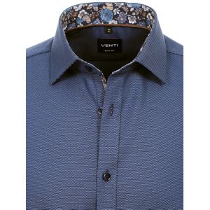 Venti Heren Overhemd Met Bloemenkraag Blauw Body Fit - XXL