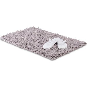 relaxdays Badmat - grijs - antislip douchemat van 100% katoen - badkamer mat - wasbaar 50x80cm