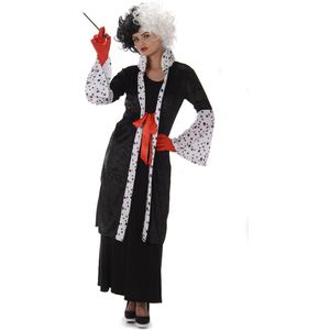 Karnival Costumes Cruella Boze Vrouw Dalmatiers Halloween Kostuum Dames Halloween Kostuum Volwassenen Carnavalskleding Dames Carnaval - Polyester - Zwart/Wit - Maat L - 3-Delig Jas/Handschoenen/Pruik