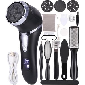 JERIX® Elektrische Voetvijl - Eeltverwijderaar - Eeltrasp - Pedicureset - USB Oplaadbaar - LCD Indicator - 3 Verwisselbare Slijpkoppen - IPX7 Waterdicht