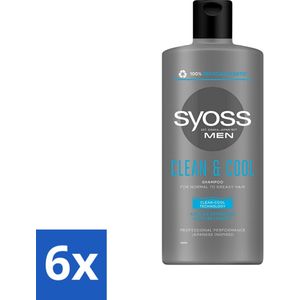Syoss Men Clean & Cool Shampoo - Shampoo - Verfrissend - 440 ml - Voordeelverpakking - 6 stuks