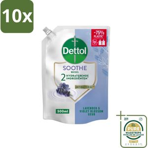10 x Dettol - Handzeep Navulling - Soothe - Lavendel & Vioolbloesem - 500 ml - Grootverpakking - Handzeep Navulling - Handhygiëne - Antibacterieel - Handen Reinigen - Handen Verzorgen
