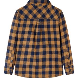 Kinderoverhemd Geruit - Cognac en Blauw - Maat 116