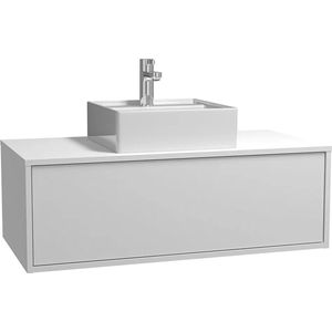 Vente-unique Hangend badkamermeubel met enkele wastafel - Wit - TEANA L 94 cm x H 32 cm x D 47 cm