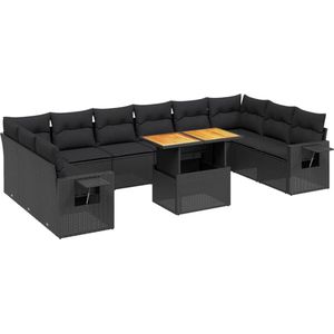 vidaXL - 11-delige - Loungeset - met - kussens - poly - rattan - zwart