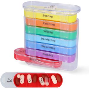 Gandria Pillendoos 7 Dagen - Uitneembaar Pillendoosje - Stapelbare Medicijndoos met 28 Compartimenten - Medicijndoos met Stevige Sluiting - 4 Vakken per Dag - 7 Kleuren
