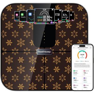 Personenweegschaal met Bluetooth TFT-kleurendisplay en ITO-technologie - 25 lichaamsgegevens hartslag app - Andriod iOS - 180 kg 400 lb 28 st bruin