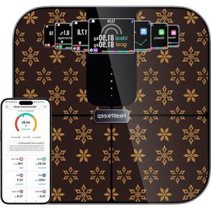 TFT-kleurenscherm ITO technologie, Personenweegschaal met Bluetooth en 25 lichaamsgegevens-app voor Andriod en iOS - bruin 180 kg/400 lb/28 st