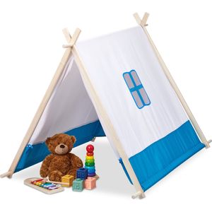 Relaxdays speeltent kind - tipi kindertent stof - kinderspeeltent blauw - kinderkamer