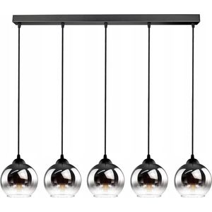 Hanglamp Industrieel voor Woonkamer, Eetkamer - 5-lichts bollen - Smoke Grafiet Glas