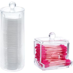 Wattenschijfjeshouder - Q-tips Wattenstaafje Houder - Katoenen ballen Dispenser - 2 stuks