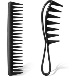 Wide tooth kammen - 2 stuks - grof - inky kam - krul kam - hittebestendig - anti-statisch - krulkam - zwarte kam - grof haar - styling kam - haarverzorging - salon gebruik voor vrouwen en mannen
