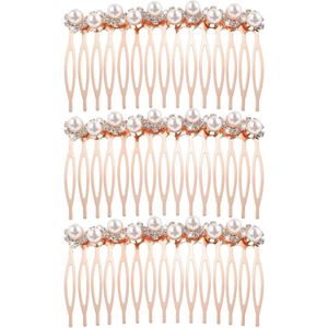 Thelau - Haarkammen voor vrouwen - 3 stuks roségoud bruiloft parel kam - bruidskristal hoofddeksel - haaraccessoires