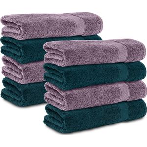 Komfortec handdoeken – Set van 8 - Badhanddoek 50x100 cm - 100% Katoen - Petroleumblauw&Violet
