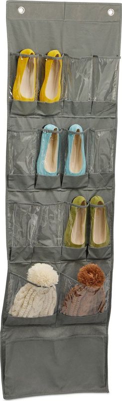 Relaxdays schoenenrek deur - 15 vakken - 158 x 47,5 x 5 cm - hangend - grijs-transparant