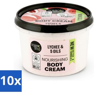 10 x Organic Shop - Nourishing Body Cream Lychee - Hydraterend en Voedend - 250 ml - Lychee Body Cream - Hydraterende Bodycrème - Voedende Bodycrème - Natuurlijke Bodycrème - Huidverzorging