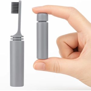 Draagbare Opvouwbare Reistandenborstel I Met Zachte Bamboe Borstelharen I Ruimtebesparend I Met Koker I Grijs