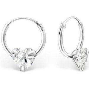 Aramat jewels ® - 925 sterling zilveren kinder oorringen met zirkonia hart transparant 6mm