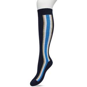 Bonnie Doon Dames Kniekousen Donker Blauw maat 36/42 - Knie Kousen - Streep - Bies - Print - Uitstekend draagcomfort - Sporty Stripe Knee Sock - Kniesokken - Zakt niet af - OEKO-TEX - Donkerblauw - Navy - BP221704.102