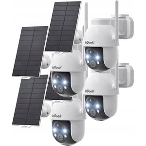 ieGeek Beveiligingscamera Draadloze Buiten, 360° PTZ Buitencamera, 2K Zonne-Beveiligingscamera's voor Thuis, Spotlight en Sirene/2.4G WiFi/3MP Kleurennachtzicht/2-Weg Praten/PIR-Detectie, 4 stuks