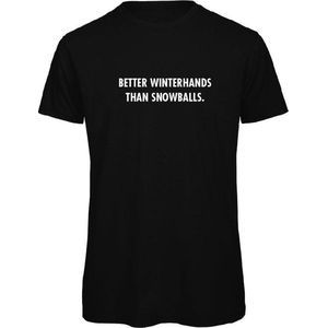 T-shirt Zwart S - Better winterhands than snowballs - wit - soBAD. | Foute apres ski outfit | kleding | verkleedkleren | wintersport t-shirt | wintersport dames en heren