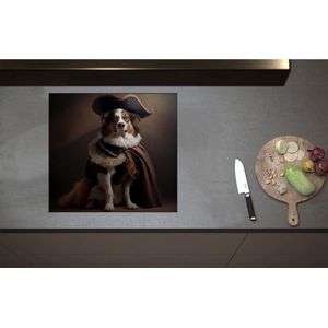 Inductieplaat Beschermer - Bruin met Zwarte Hond Verkleerd in Historisch Piraten Pak - 59x55 cm - 2 mm Dik - Inductie Beschermer - Bescherming Inductiekookplaat - Kookplaat Beschermer van Wit Vinyl