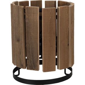 Clayre & Eef Tafellamp Ø 25x30 cm Bruin Hout Metaal Rond Bureaulamp