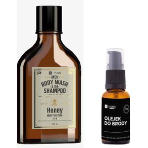 HiSkin Baardolie en Baardshampoo Honey - Baardverzorgingsset - Baard shampoo 330 ml en Baardolie 30 ml - Voor een Gezonde Zachte en Jeukvrije Baard