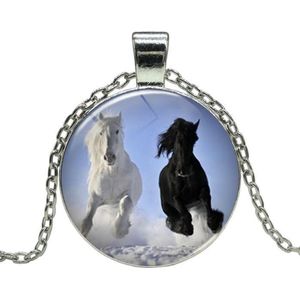 Fako Bijoux® - Ketting - Cabochon - Paard - Zwart & Wit