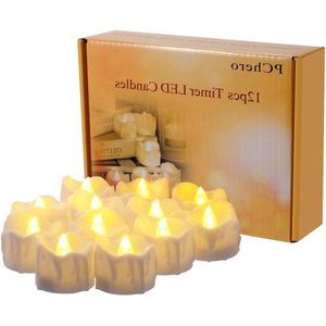 Gezellige LED-Kaarsen 12st LED Vlamloze Kaarsen Flikkerende Batterij-Aangedreven Theelichtjes met Timer Perfect voor Bruiloftsfeest Home Decorations - Warm Wit