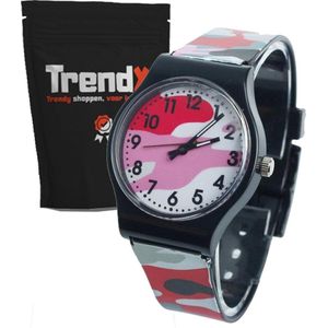 Stoer Kinderhorloge met Leger / Camouflage Print in de Kleur Blauw Rood